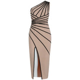 Autumn And Winter New Women's Bandage With Evening Dress Sticker Open Dress With