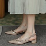 Sandals High Heels Women 2025 Summer New Small Design Rivet Tip French Style Heced