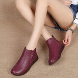 Vintage Handmade Genuine Leather Women Ankle Boots Casual Snow Boots Winter Ladies Flat Shoes Zip Rubber Botines