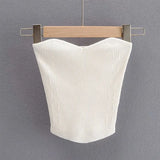 Sexy Cropped Tube Tops Woman Ribbed Knitted Strapless Tops Off Shoulder Slim Vest