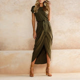 Sexy Women O-neck Short Sleeve Dresses Tunic Summer Beach Sun Casual Femme Vestidos Lady Clothing