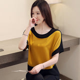 Cover The Belly Chiffon Shirt Female Summer New Foreign Style Bat Short Sleeve Loose Show Thin Bottom