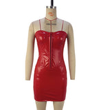 Zingj Leather Strapless Hip Dress Autumn 2024 Sexy Back Waist Collar Women's