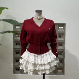 Fish Bone Slings + Cake Girls Anti-Walking Half Skirt + Knitted Waist V-Neck Cardigan 3