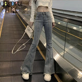 High Waist Bell Bottom jeans Women Vintage Stretch Skinny Flare Denim pants Ladies Casual Light blue Long