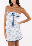 Blue Floral Lace Tube Mini Dress-Outfit