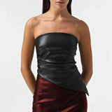 Strapless PU Leather Asymmetrical Top- Outfit