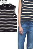 Striped Sweater Vest For Women Knitted Sleeveless Vest Woman Round Neck Cropped Sweaters Winter Women's Sweaters