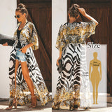 de praia Fashion Beach Kimono Dress Women Beachwear Multicolored Bohemian Tropical Printed Ankle Length Pareo Dress