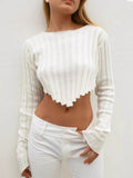 New Women's Clothing Loose Ribs Long-Sleeved Umbilly Fashion Short Sweater