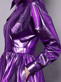 Autumn Long Shiny Reflective Patent Pu Leather Trench Coat for Women Zipper Runway Fashion Luxury Designer Clothes