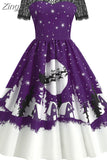 Christmas Costume Party Dress Short Sleeve Vintage Women Winter Xmas Sundress Robe