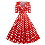 Green Solid Rockabilly 1950S Vintage Ruched V Neck Elegant Party Dress Women 2021 Summer Half Sleeve A Line Midi