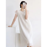 Folded Summer Women's Light Luxury Simple Folds High-End Net Yarn Two-Sleeve