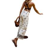 New Women's Fashion Print Bohemian Beach Vacation High Waist Wide Leg