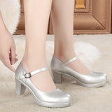 Head Shallow High Heels Buckle With T-Singexi Shoes Coarse Heel Model Performance Shoes Waterproof Table 33 Yards Women's