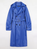 Spring Autumn Long Faux Leather Trench Coat for Women Belt Double Breasted Luxury Elegant Fashion