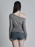 Cross Print Slant Shoulder Repair T-Shirt Woman 2025 Old Old Feeling New