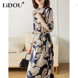 Aesthetic Sexy Chic Print Long Dress Women Long Sleeve Elegant Fashion Vestidos De Fiesta Vintage Korean Style Robe