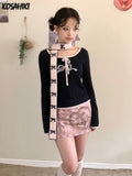 Aesthetic Girl Bow Printing Scarf Harajuku Two-sided Warmth Harajuku Neckerchief 2024 Japanese Grunge Streetwear