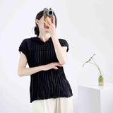 Folded Summer New High-End Pure Color Temperament Elegant Collar Short Sleeve Blouse Hand Folding