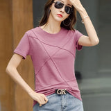 Summer Slim Cotton Bamboo T-Shirts Women 2021 O-Neck Short Sleeve Ribbed Tshirts Female Casual Solid Color