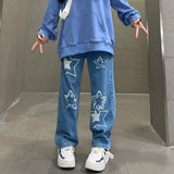 appliqué embroidery wide leg straight jeans for womens y2k vintage streetwear high waist jeans womens fashion