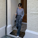 Floral Vintage T Shirt Women Long Sleeve O-neck Harajuku Korean Women Tops Clothes Autumn Spring Tee Shirt