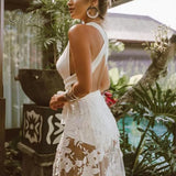2022 Summer Women Sexy Long Dress Transparent White Lace Backless Sleeveless Maxi Tunic Beach