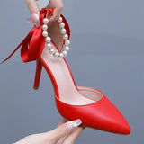 Cm Red Fine Heel Finger Beads Tied With Sandals Bride Wedding Dress Dress Long Dress Shoes Large Wedding