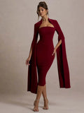 Solid Cape Bodycon Midi Dress- Outfit