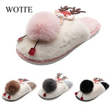 Women Slippers Female Short Plush Indoor Cotton Shoes Ladies Warm Non-Slip Animal Prints Cartoon Women's