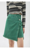 Clothes Women's Denim Short Skirt High Waist Vintage Streetwear Europe and America Fashion Irregular Brown Jean