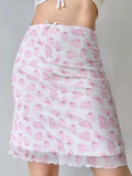 2024 New Summer Retro Butterfly Print Half-Body Dress Woman High-Waisted Body-Buffed Skirt Short