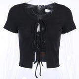 Tops Cardigan Tees New Ribbed T-Shirts Knitted Tie Front Short Sleeve Casual Lady Plain tank top women T-Shirt