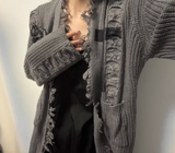 Punk Gothic Cardigan Women Vintage Grunge Loose Ripped Sweaters Cross Knitted Coat Y2k Streetwear Harajuku