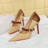 Zingj Retro High Heels Women's Shoes Ultra High Heel Light Tip Color One Word Belt Women's Single