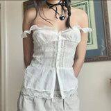 Zingj Sweet Girl Wind Flounce Splicing Vest New V Collar White Slim Single Breasted