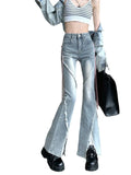 Zingj Slit Micro Horn Jeans Female Design Sense Niche Pink Strap High Waist Show Skinny Hot Girl