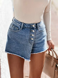 Women's Straight Breasted Denim Shorts High Waist Button Fly Shorts Skirts