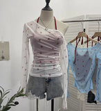 Fake Two Hanging Neck Sling Long-Sleeved T-Shirt Two Sets Of Thin Outer Sunshield Shirt Short Oblique Shoulder Coat