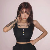 2024 Summer Solid Color Ribs Sling Vest Women Wear Tide Ins Street Short Color Button Repair