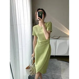 2021 Women Summer Bodycon Dresses Female High Waist Elegant Fashion Slit Knee-Length