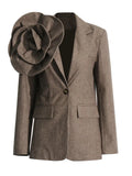 Temperament Elegant Style Design Suit Suit 2025 New Three-Dimensional Flower Brooch Loose Thin Suit Jacket Female
