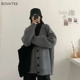 Women V-neck College Style Retro Vintage Single Breasted Teens Knitted Outerwear All-match Harajuku Female Sweater