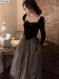 Autumn Sping Women Vintage Midi Dress Female Sexy Ladies Elegant Evening Party Prom Robe Vestidos