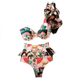 Women Floral 2021 Push-Up Padded Bra Ruffles Bandage Bikini Set Swimsuit Swimwear Bathing Suit Beachwear