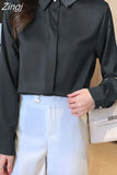 Spring Women's Shirts Satin Blouse for Women Long Sleeve Shirt Silk White Shirt OL Woman Solid Blouses Pullover Ladies
