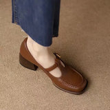 Zingj Small Leather Shoes Women's Design Sense Small Heel Thick Heel Women's Shoes 2024 Autumn French Retro Brown Light Mouth Single Shoes-Outfit