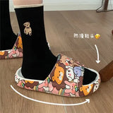 Slippers Leisure Fashion Cartoon Bear Design for Ladies Daily Wearing Beach Garden Light EVA Thicken Sole Flat